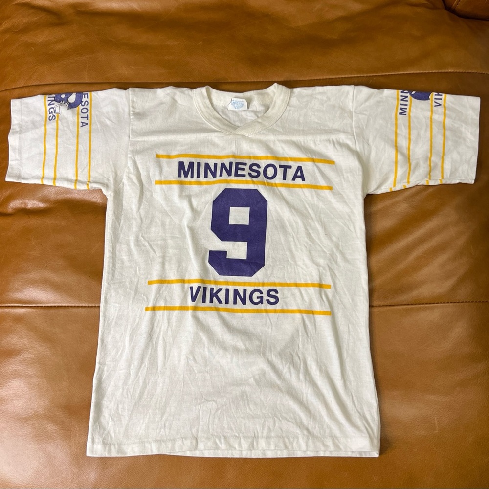 VINTAGE 80s Minnesota Vikings Jersey T SHIRT Youth LARGE Kramer 9 Football